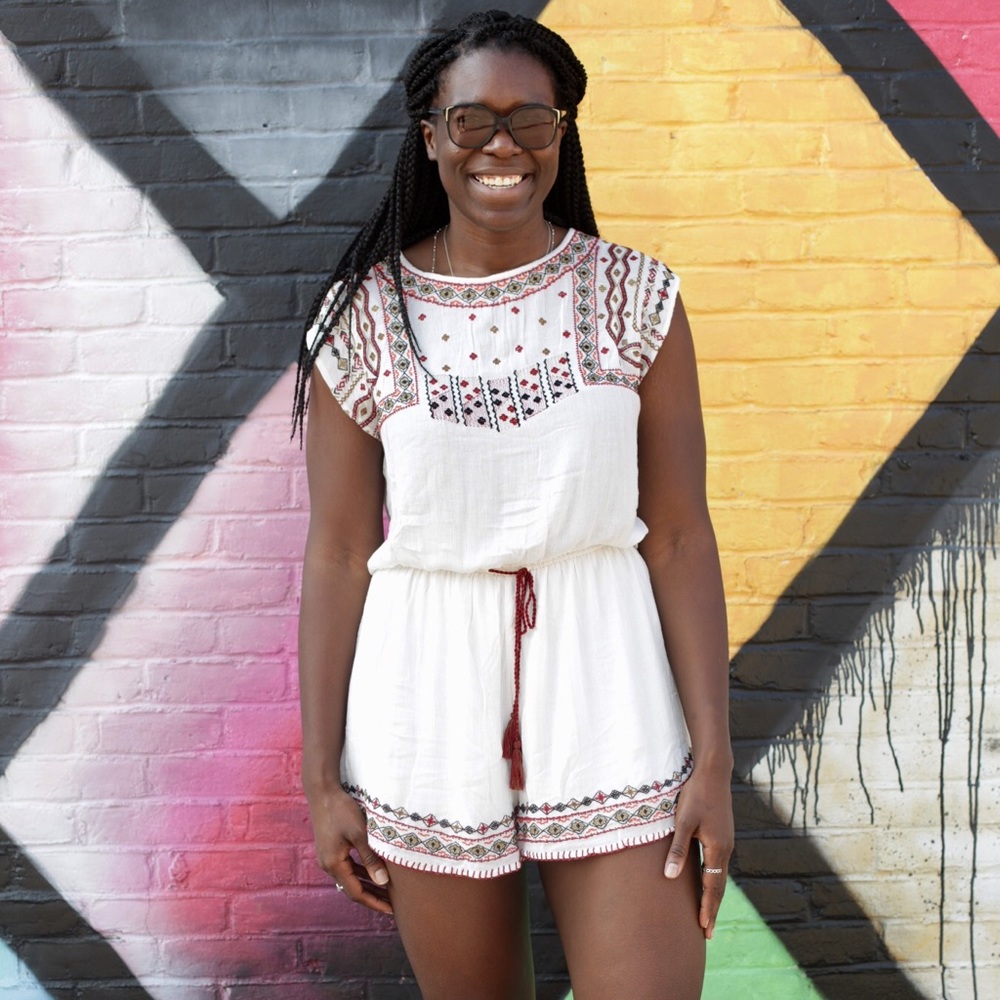 Forever 21 Contemporary White Embroidered Romper